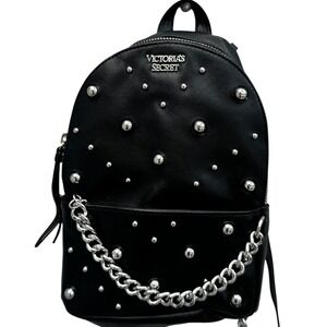 Victoria's Secret Black Studded Mini Backpack Chain Accent Purse‎ Bag